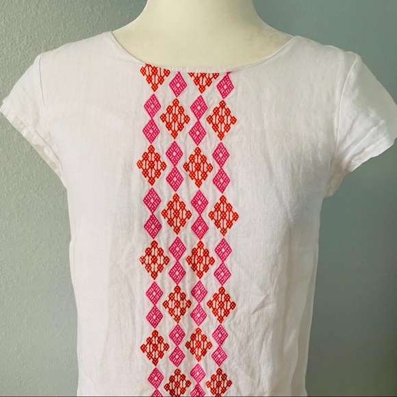 House of Pom White Linen Embroidered Shift DressXS - Picture 4 of 6